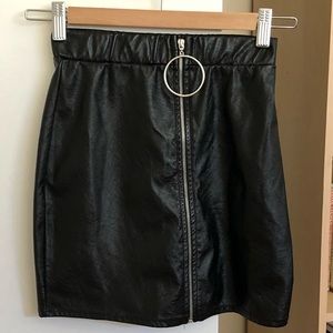Pleather black mini zip up skirt